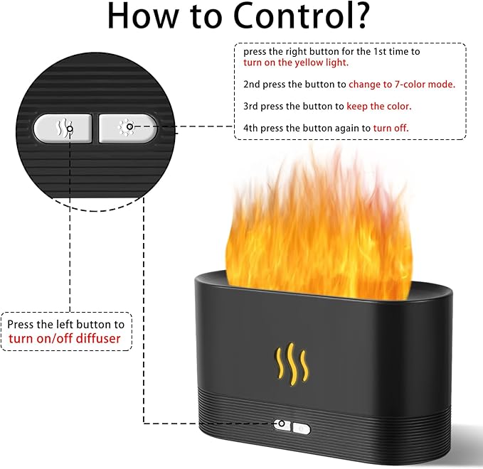 Flame Diffuser Humidifier-Auto Off 180ml Essential Oil Diffuser-2 Modes Brightness Aroma Humidifier with Fire Flame Effect for Home,Office,Spa,Gym (Black) - Image 2