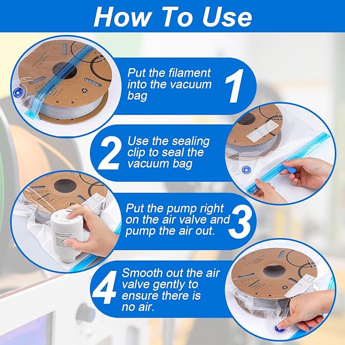 3D Print Filament Storage Bag Vacuum Kits - 30Pcs Cleaning Drying Sealed Bags with 30Pcs Humidity Indicator Cards & Auto-Pump - Image 3