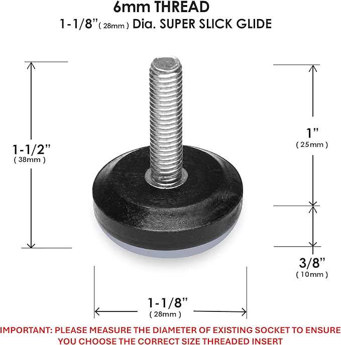 Slipstick Gorilla Outdoor Adjustable Furniture Levelers (8 Pack) Weatherproof Screw in Leg Glides for Chairs, Tables, and Outdoor Furniture Feet, 1-1/8 Inch Slider Glide, M6 Thread - Image 4