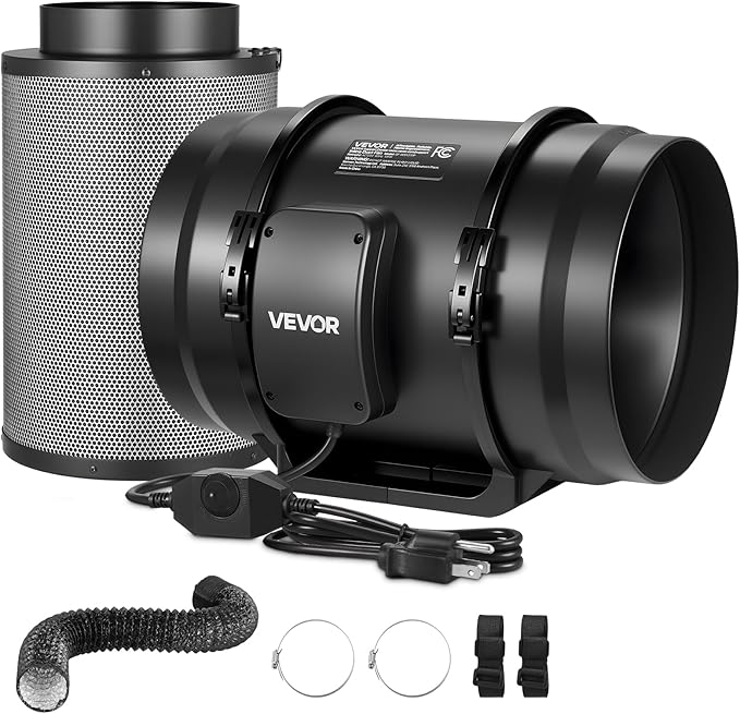VEVOR 8" Air Filtration Kit, 180 CFM Inline Duct Fan with Speed Controller, Carbon Filter & Ducting Ventilation System for Heating Cooling Booster, Grow Tents, Hydroponics by VEVOR