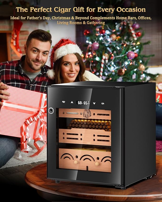 Electric Cigar Humidor Cabinet with Temperature & Humidity Control System, 50L Cooling Cigar Fridge up to 300 Counts, Cedar Wood Shelves,Digital LED Screen,Fingerprint Safety Lock,Gift for Men - Image 7
