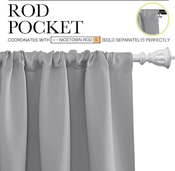 NICETOWN Sidelight Curtains for Front Door - Home Decoration Thermal Insulated Rod Pocket Blackout Blinds & Drapes for Small Windows (Silver Grey, 2 Panels, W34 x L72 -Inch) - Image 3