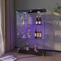 Yoluckea 3-Tier Glass Display Cabinet with LED Lighting, 2-Door Floor Standing Curio Cabinet with Universal Wheel for Home, Office, or Corner Display, Black Glass Bookshelf for Collections and Decor by Yoluckea