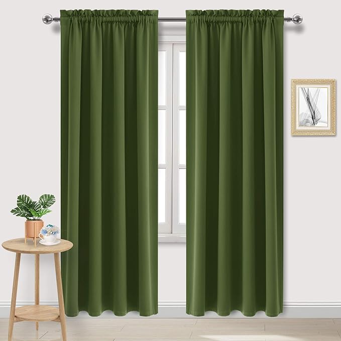 DWCN Blackout Curtains Room Darkening Thermal Insulated Bedroom Curtains Window Curtain Panels, 52 x 84 inches Long, Set of 2 Olive Green Rod Pocket Drapes by DWCN