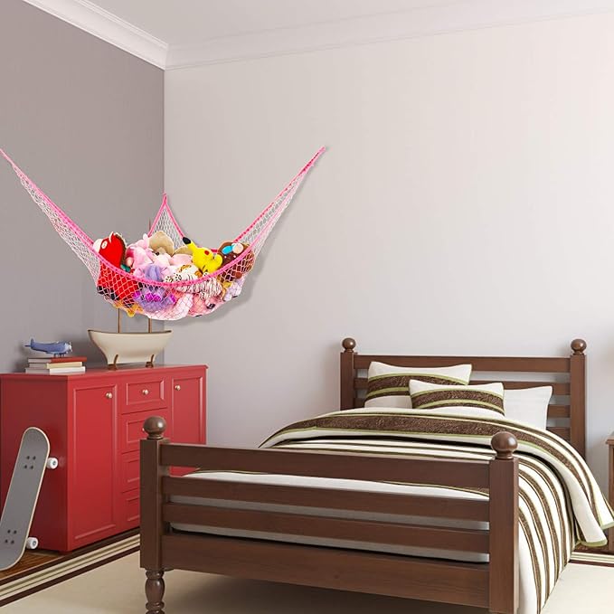 Toy Hammock, Stuffed Animals Hammock, Jumbo Toy Storage Net 83" Wall Sling Corner Extra Large Kids Children Mesh Toy Net Organizer (Pink, 83 Inch) - Image 7