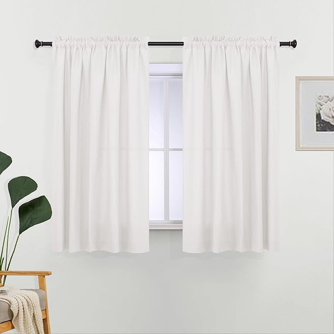 L.Z.E Privacy Sheer Curtains 45 Inch Length 2 Panels Set White Light Filtering Non-See-Through Curtains & Drapes for Living Room Bedroom Nursery Dual Rod Pocket Solid Short (55" W x 45" L) by LZE