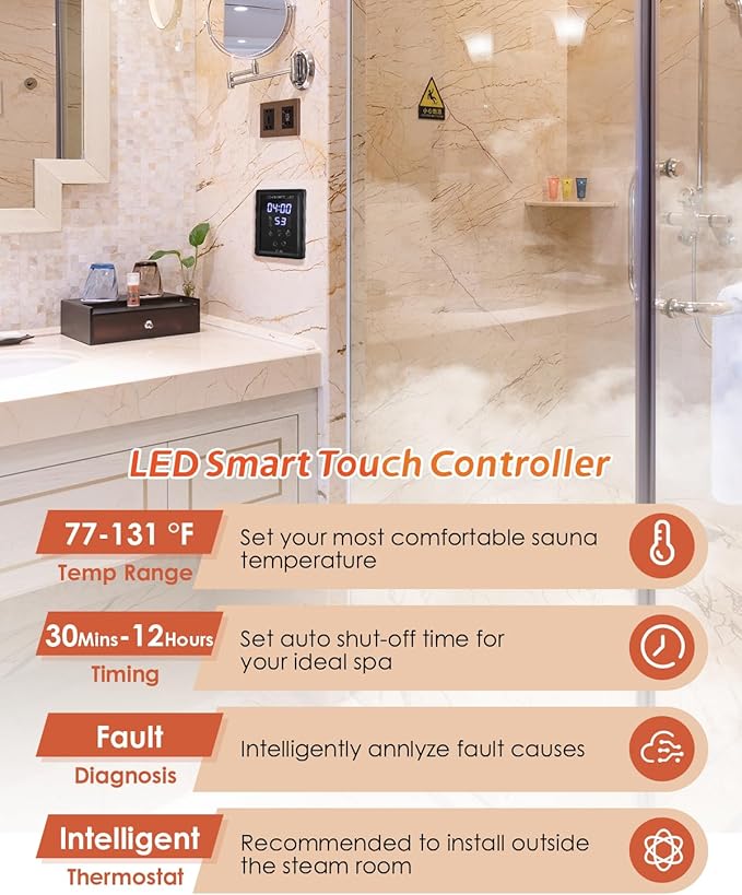 Steam Shower Generator Kit 6KW for Bath Sauna SPA, Aromatherapy Steam Head, Self-draining System, LED Controller, 212CBFT/6m³Space - Image 3
