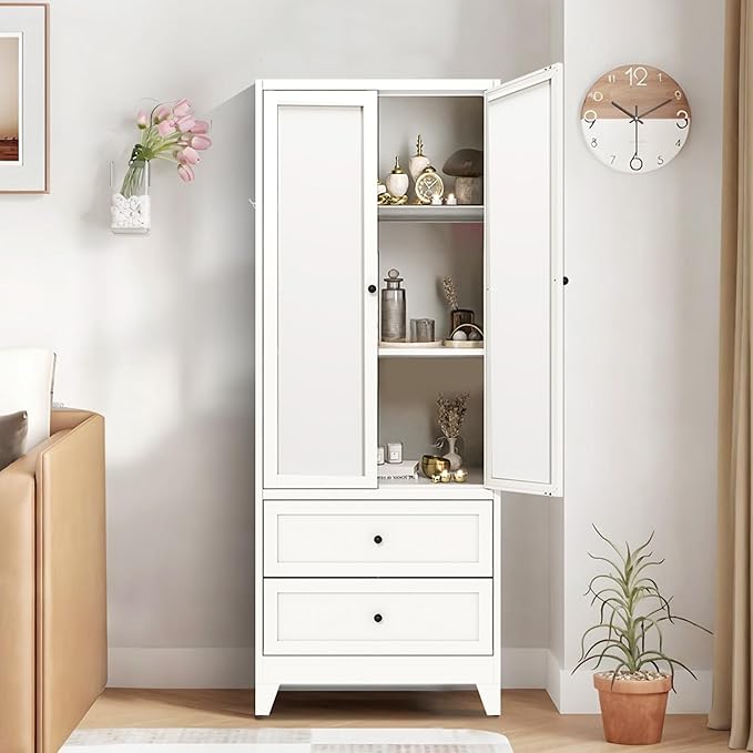Kitchen Pantry Storage Cabinets with Drawers, 72" Tall Kitchen Cupboard Metal Pantry Cabinet with Adjustable Shelves, for Home Office Living Dining Room, Assembly Required(White) by EKJOfficials