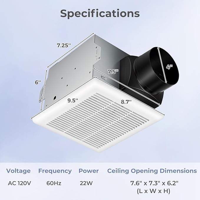 COSTWAY Bathroom Exhaust Fan, Ceiling Mount Ventilation Fan with Galvanized Sheet Housing, 4 Inch Duct Connector, 80 CFM 1.5 Sones Quiet Bath Vent Fan for Home, White - Image 7