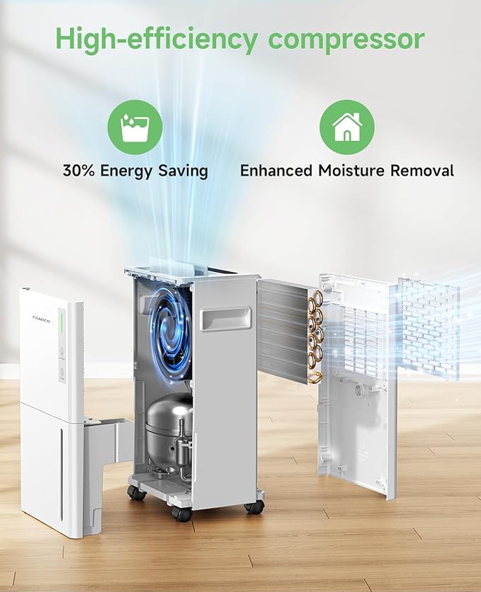 1500 Sq.ft Dehumidifier for Basement, Trazico 21 Pint Quiet Dehumidifiers for Home with Drain Hose, Smart Humidity Control, 3 Modes, 24H Timer, Auto Defrost, for Large Room, Bedroom, and Bathroom - Image 8