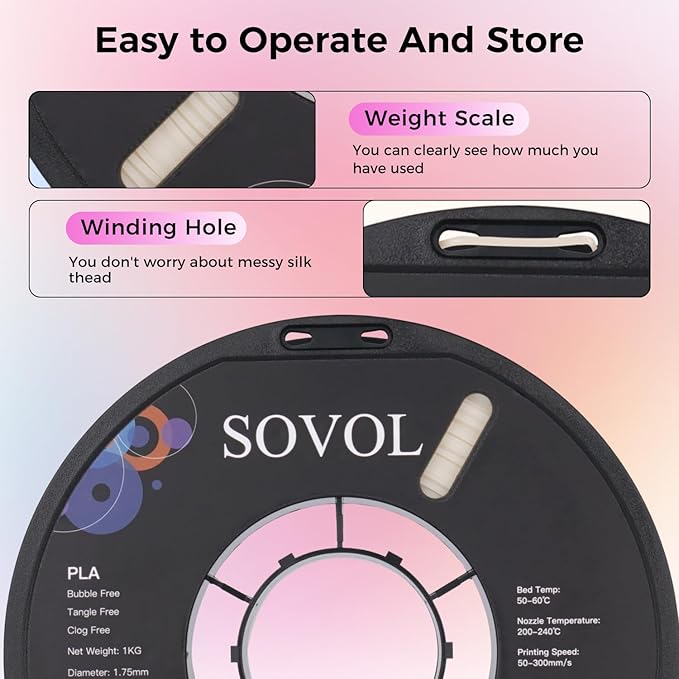 Sovol 3D Printer Photosensitive Filament Single Color Light Change PLA 1kg (2.2 lbs) Spool 3D Printing Materials, Dimensional Accuracy +/- 0.03 mm, 1.75 mm, Light Change Purple - Image 7