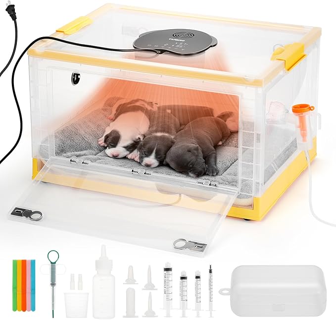 TURBRO 85L Pet Incubator, Precision Temperature Control for Puppy & Kitten Care, with Adjustable Fan Speed, Multifunctional LED Panel, Respiratory Support Nebulizer, Humidity Monitoring by TURBRO