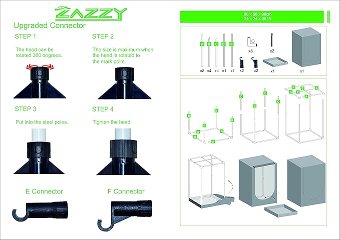 zazzy Grow Tent, 24"x24"x36" Hydroponic Mylar Grow Tent Reflective Garden Growing Dark Room with Observation Window, Removable Floor Tray and Tool Bag for Indoor Plant Growing 2'x2' - Image 9