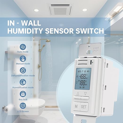 Humidity Sensor Switch, Ortis in-Wall Bathroom Fan Automated Control Switch, Air Moisture Detection, Neutral Wire Required, 120V/220V, Keep Your Room Dry - Image 2