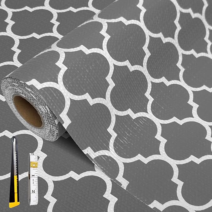 Shelf and Drawer Liner for Kitchen Cabinets Non-Adhesive, Strong Grip Non-Slip Thickened Drawer Liners for Dresser, Cupboard Liner with Knife and Tape Measure, Gray, 12 in x 10 Feet by FreeNook