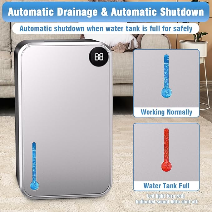 Dehumidifier,Scozza Small Dehumidifiers for Room for Home, Quiet with Auto Shut Off, Dehumidifiers for Bedroom (280 sq. ft), Bathroom, RV, Closet,Bedroom, Basement, 7-color LED light,Grey - Image 6