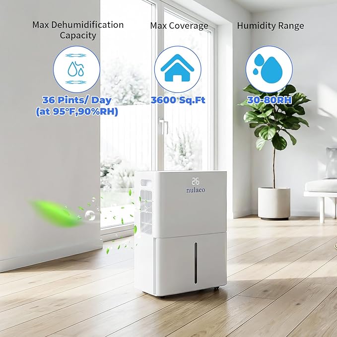 3600 Sq. Ft Dehumidifier for Basement - 36 Pints Dehumidifier Built-in Compressor, 3 Modes Smart Humidity Control, Auto Defrost and 24H Timer & 67 OZ Water Tank, Portable for Bedroom & RV - Image 2