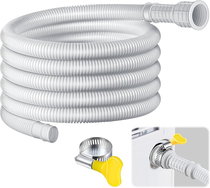 Saillong Patent Pending Dehumidifier Drain Hose, 13FT, 3/4 Inch FHT, with Cuttable Rubber Adapter and Connect Clamp, Flexible Universal Drain Hose for Most Dehumidifier Air Conditioner Brands(White) by Saillong