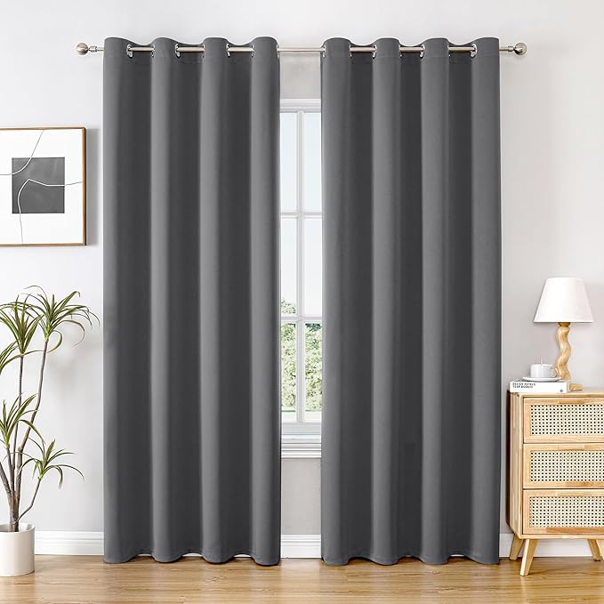 ChrisDowa Blackout Curtains 120 inches Long for Bedroom - 2 Panels Set Grommet Thermal Insulated Room Darkening Curtains for Living Room (Grey, 52 x 120 Inch) by ChrisDowa