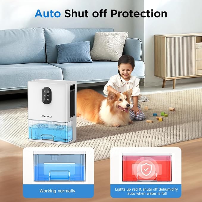 Dehumidifier, 106 OZ Water Tank (1000 sq.ft) Dehumidifiers for Home, Quiet Dehumidifier for Bathroom Bedroom Basement RV with Timer Setting, Auto Shut Off, 7 Colors LED Light, Sleep Modes, White - Image 8