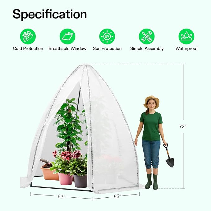VIVOSUN Portable Mini Greenhouse 72x63x63-Inch Tent-Style Greenhouse, PE Cover with Roll-up Zipper Door and Window, for Indoor Outdoor or Garden Plant Growing, White - Image 2