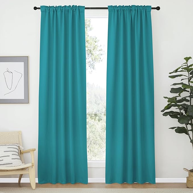 NICETOWN Living Room Darkening Curtains - (Peacock Teal Color) W42 x L70, Set of 2, Home Decor Room Darkening Thermal Insulated Drapery Panels for Office/School/Hospital Window - Image 2