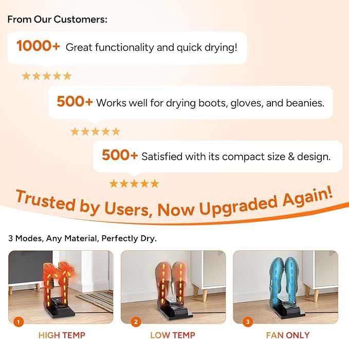 DR.PREPARE Boot Dryer Shoe Dryer with Aroma Box, Glove Dryer, 180-min Off Timer, Boot Warmer with Heat Blower, Portable Folding Design for Sneakers, Leather, Rubber, 60° Deep Toe Reach - Image 6
