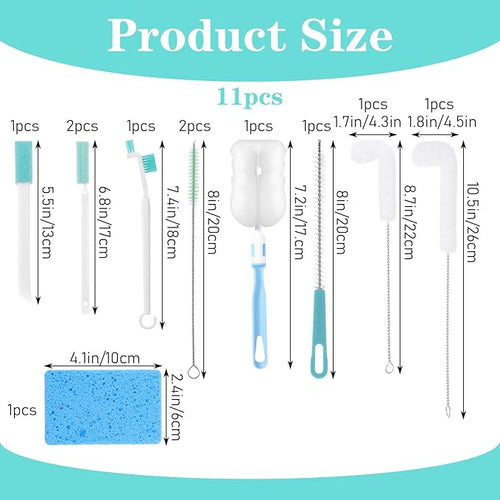 11Pcs Ice Maker Cleaner Brush Sets, Dry Ice Machine Cleaner Tools Accessories Kits with Nylon Crevice Cleaning Bristles Brush and Cleaning Scrub Sponge for Maintenance and Clean - Image 2