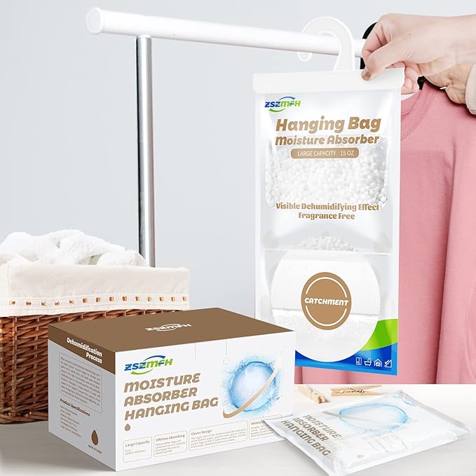 ZSZMFH 10 Pack Moisture Absorber Hanging Bags, Fragrance Free Humidity Packs, 15 OZ Dehumidifier Bags Effectively Trap Extra Moisture,Hanging Closet Dehumidifier Bags-425g/pack - Image 6