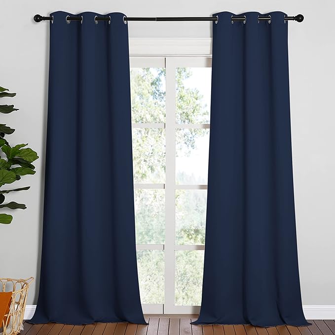 NICETOWN Window Drapes Long Curtains - Living Room Panels Grommet Top Window Treatment for Hall & Guest Room (Navy, 42 inches Wide x 90 inches Long, 2 Pieces) by NICETOWN