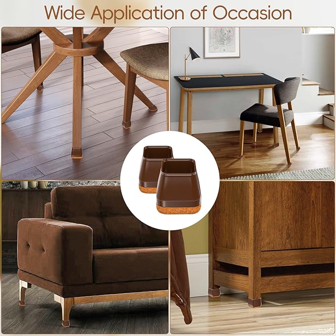 16Pcs Square Chair Leg Floor Protectors with Thickened Felt Pads Silicone Chair Leg Covers Caps to Protect Hardwood Tile Floors Furniture Feet Reduce Noise (Brown XS Fit 0.55"-0.75") - Image 7