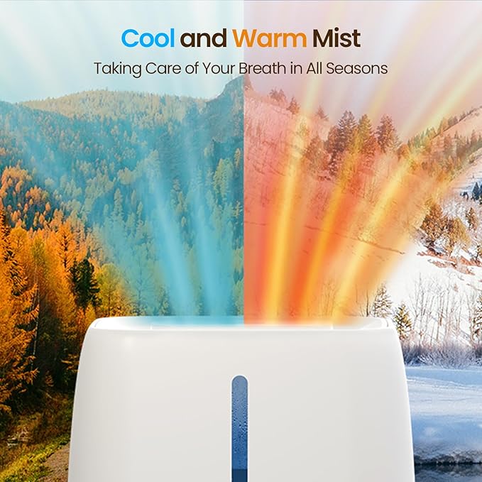 6L Top Fill Ultrasonic Humidifier - Cool and Warm Mist for Bedroom, Baby, Large Rooms & Plants, Smart Humidity Control, Aroma Diffuser, Night Light, 12H Timer, Quiet, White - Image 3