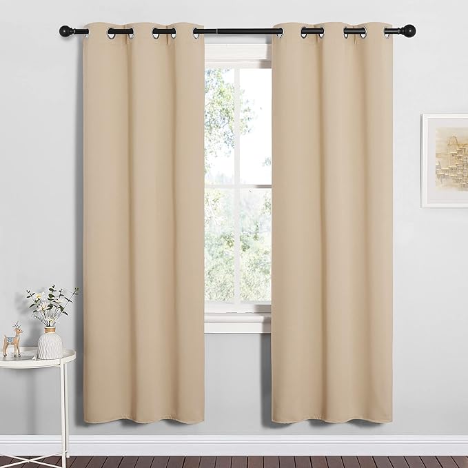 NICETOWN Room Darkening Curtain Panels for Cafe, Thermal Insulated Grommet Room Darkening Draperies/Drapes for Window (Biscotti Beige, 2 Panels, W34 x L72 -inch) - Image 2