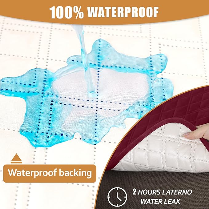 Arfntevss Waterproof Sectional Couch Covers L Shape Washable Velvet Sofa Cover for Sectional Non Slip Large Corner Slipcovers Dog 6 Pcs Universal U Shaped Furniture Protector (Burgundy, X-Large) - Image 2