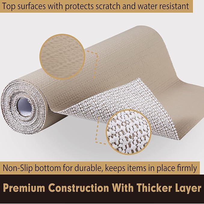 Premium Drawer and Shelf Liner for Cabinet, Non Adhesive Liner for Kitchen, Strong Grip Non Slip Shelf Liners for Kitchen Cabinets, Storage, Drawers, Shelves, Kitchenware and Tableware (Beige) - Image 5
