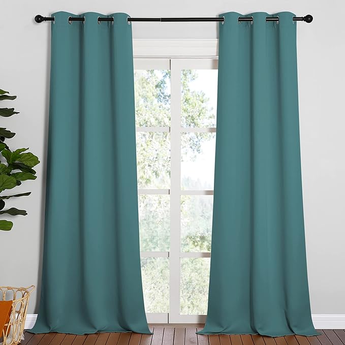 NICETOWN Patio Glass Door Panels - Blackout Curtains for Bedroom/Living Room, Privacy Panel Drapes for Dining Room and Guest Room (Sea Teal, 42 inches Wide x 90 inches Long, 1 Pair) by NICETOWN
