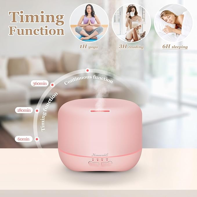Aromatherapy Essential Oil Diffuser for Room: Air Humidifier Aroma Scent Cool Mist Colorful Lights Cute Small Large Waterless Auto Off Ultrasonic Diffusers for Home Bedroom Pink (300ml) - Image 6