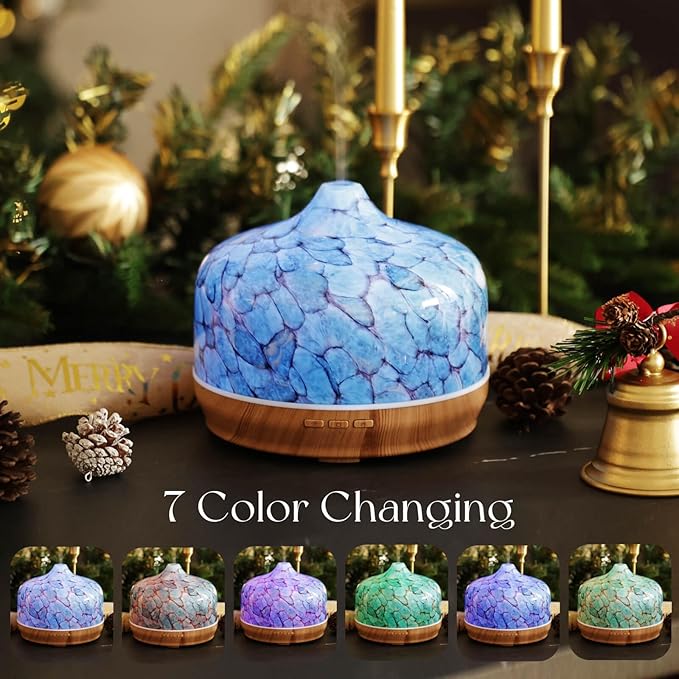 Porseme 500ml Glass Essential Oil Diffuser Aromatherapy Ultrasonic Cool Mist Humidifier 15-21 Running Hours Waterless Auto-Off Air Diffusers for Sleeping Yoga Office Working Spa and Rest (Light Blue) - Image 2