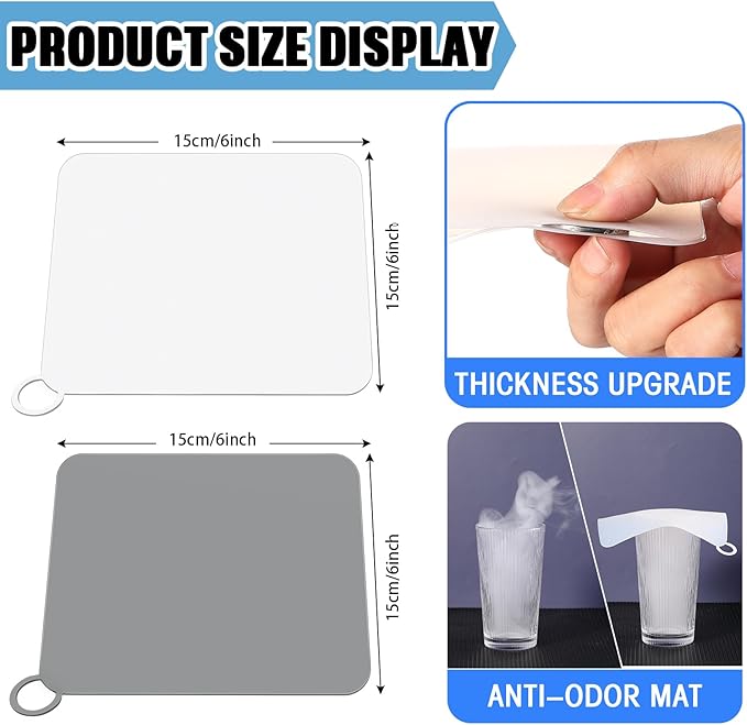 Yinkin 6 Pcs Drain Covers to Keep Bugs Out Silicone Shower Floor Tub Stoppers Bathtub Drain Stoppers Sewer Anti-Odor Mats Deodorizing Plugs for Bathroom(6 x 6 Inch,Square,White, Grey and Black) - Image 2