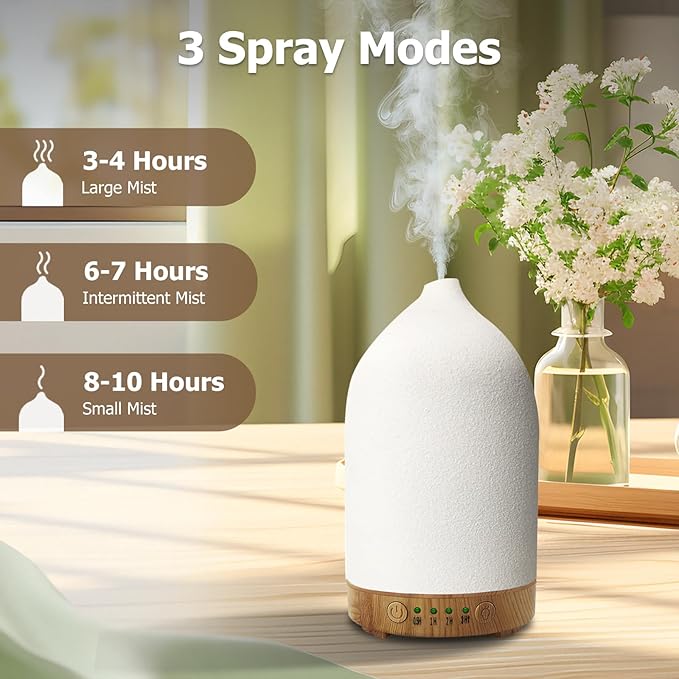 Essential Oil Diffuser Humidifiers, Aromatherapy Diffusers, Ceramic Essential Oil Diffuser, 7 Color LED Lights Auto Shut-Off, 4 Timer Mode for Office and Room 100ML White - Image 5