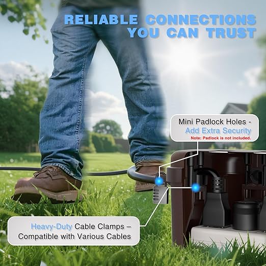 Flemoon [2 Pack] Outdoor Electrical Box Waterproof, Medium Weatherproof Electrical Box (11.5x5.2x4 inch) w/6 Cable Entry Ports, Extension Cord Cover for Power Strip, Timer, Plug, Holiday Light, Brown - Image 8