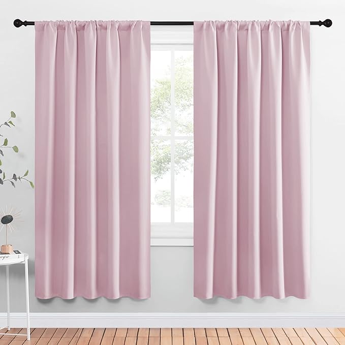 NICETOWN Blackout Curtains for Girls Room - Nursery Essential Thermal Insulated Solid Rod Pocket Top Blackout Drapes (Lavender Pink, 1 Pair, 52 x 72 Inch) by NICETOWN