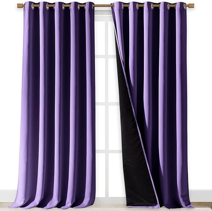 NICETOWN 100% Blackout Blinds, Laundry Room Decor Window Treatment Curtains for Large Patio Sliding Door, Thermal Insulated Lilac Purple Curtains for Bedroom, Set of 2, 70 inches x 108 inches by NICETOWN