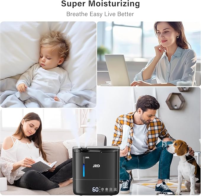 JRD Humidifiers for Bedroom, Ultrasonic Humidifier 4L for Large Room, Cool Mist Top-Fill, 40H Run, 12H Timer, 360° Nozzle, Aroma Diffuser, 7-Color Night Light for Home, Office, Baby, Pets, Plants - Image 6