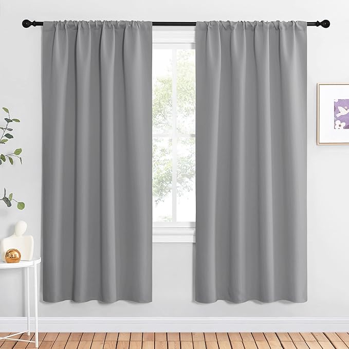 NICETOWN Silver Grey Blackout Curtains for Living Room - Triple Weave Home Decoration Thermal Insulated Solid Rod Pocket Blackout Drapes for Bedroom(Set of 2, 42 x 72 Inch) by NICETOWN