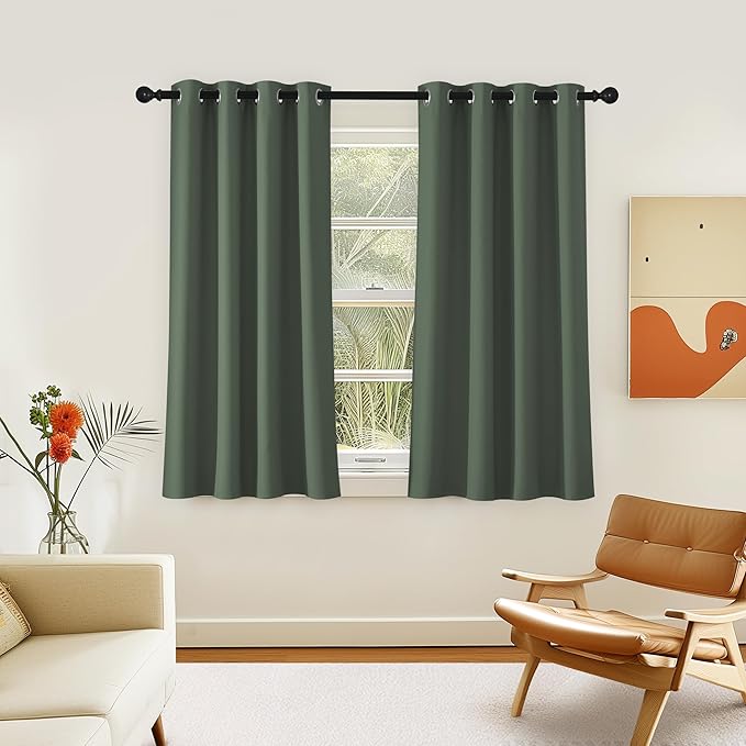 NICETOWN Room Darkening Short Curtain 54 inches Long for Living Room, Grommet Sound Reducing Thermal Insulated Curtains for Bedroom Nursery Window, 46W x 54L, 1 Piece, Dark Mallard by NICETOWN