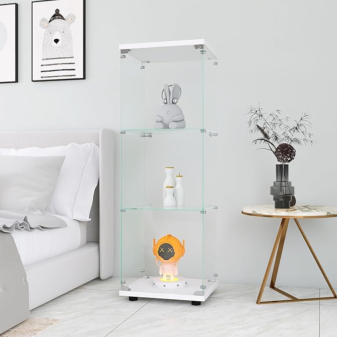 Yoluckea 3 Shelves Glass Display Cabinet with Door,Floor Standing Clear Glass Curio Cabinet Collection Display Case for Living Room Bedroom 49.41”x15.16”x13.58” White (Quick Assembly) - Image 5