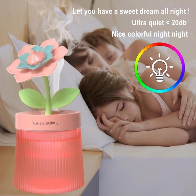 Bedroom Mini Humidifier Cute, Auto Shut Off 260ml With Flower, Cool Mist, 7 Colors Night Light, Quiet, Portable Ultrasonic Essential Oil Diffuser for Plants Office Travel - Image 5
