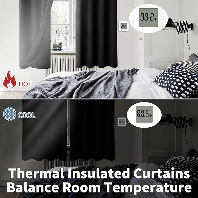 BGment Thermal Insulated 100% Blackout Curtains for Bedroom with Black Liner, Double Layer Full Room Darkening Noise Reducing Grommet Curtain (42 x 84 Inch, Black, 2 Panels) - Image 4