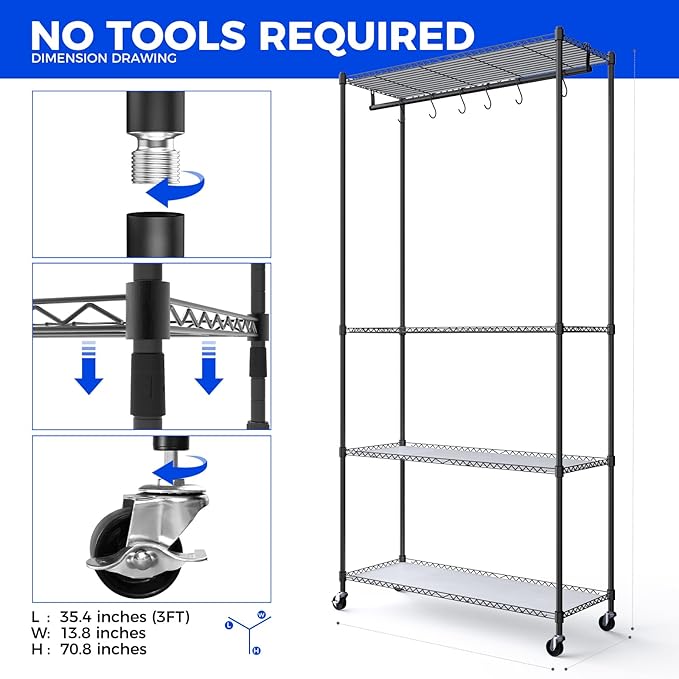 Barrina CX3 Plant Stand with Grow Light, 4-Tier, 3FT 5000K, 108W Full Spectrum Indoor DIY Plant Shelf with Lights, Flower Pot Display Rack, Greenhouse, Wheel, Mechanical Timer, 35.4"x13.8"x70.9" - Image 6